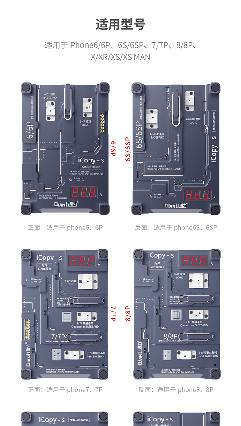 Qianli iCopy-S 4in1 Programmer Double-sided Chip Test Stand for iPhone 6P 7 8 X XS Max Baseband Logic EEPROM IC Free Solder Tool