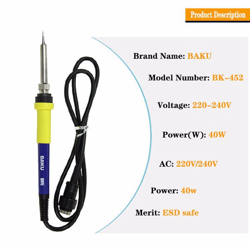 BAKU Soldering Iron Tip 40W 220V 5 Pin Electric Solder ESD Safe for 701L 702L 936D Welding Handle Replacement Male Connector