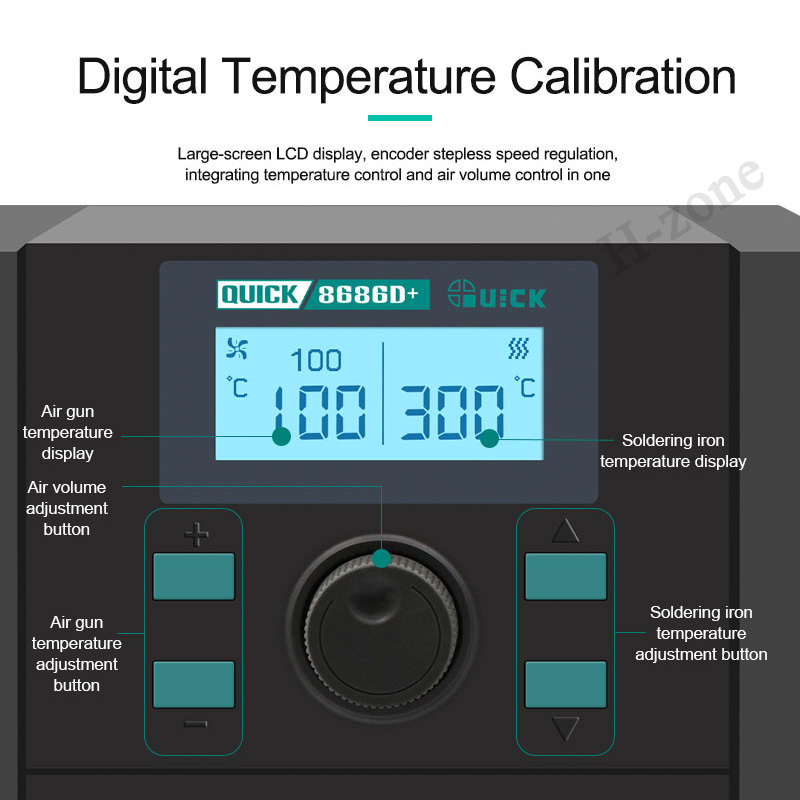 QUICK 8686D+ Hot Air Gun Lead-Free Heating Soldering Station Rework Station+Nozzle for CPU Motherboard Mobile Phone Repair Tool