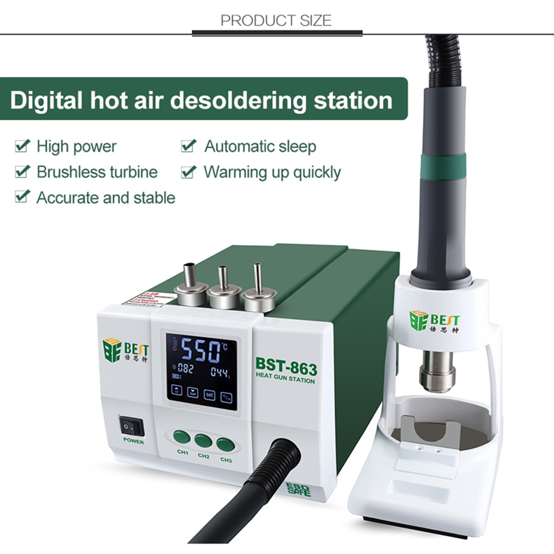 BST-863 Lead-Free Hot Air Gun Soldering Station LCD Display Touch Screen Constant Temperature Heat Gun Desoldering Station 1200W