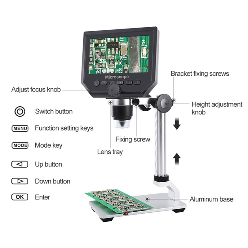 600X Digital Microscope Portable Electronic Video Magnifier 8 LED VGA Microscope With 4.3" HD Screen for PCB Motherboard Repair
