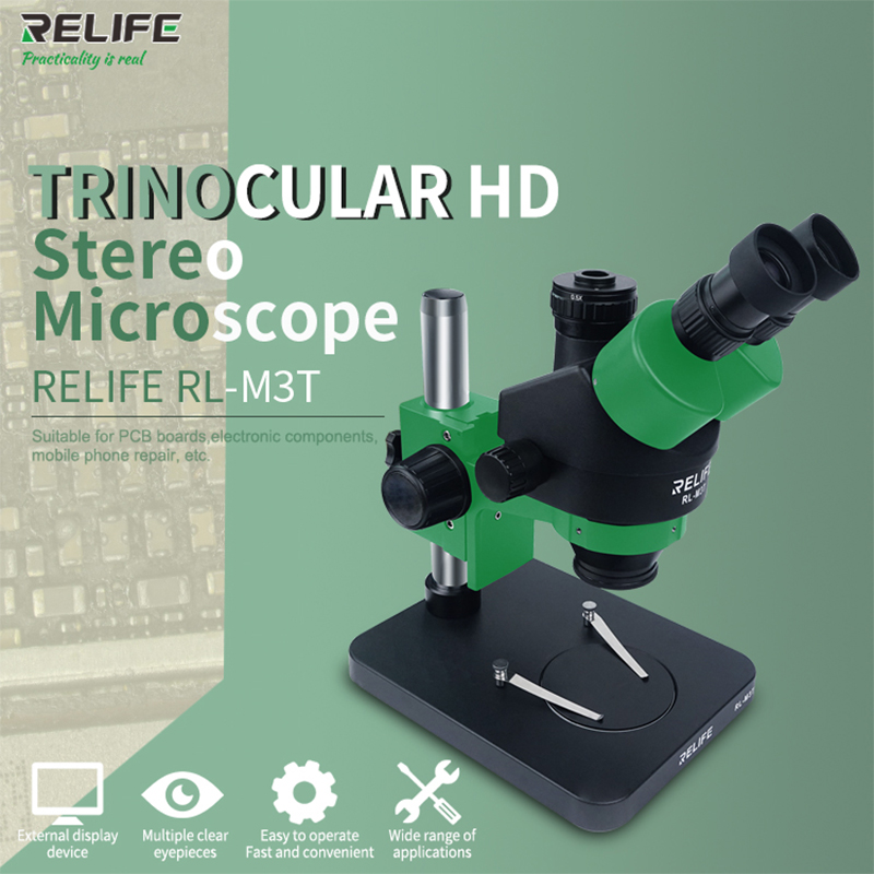 RELIFE Trinocular Stereo Microscope 7X-45X Zoom With HDMI Camera LED Light for Phone PCB Tiny Repair Microscope