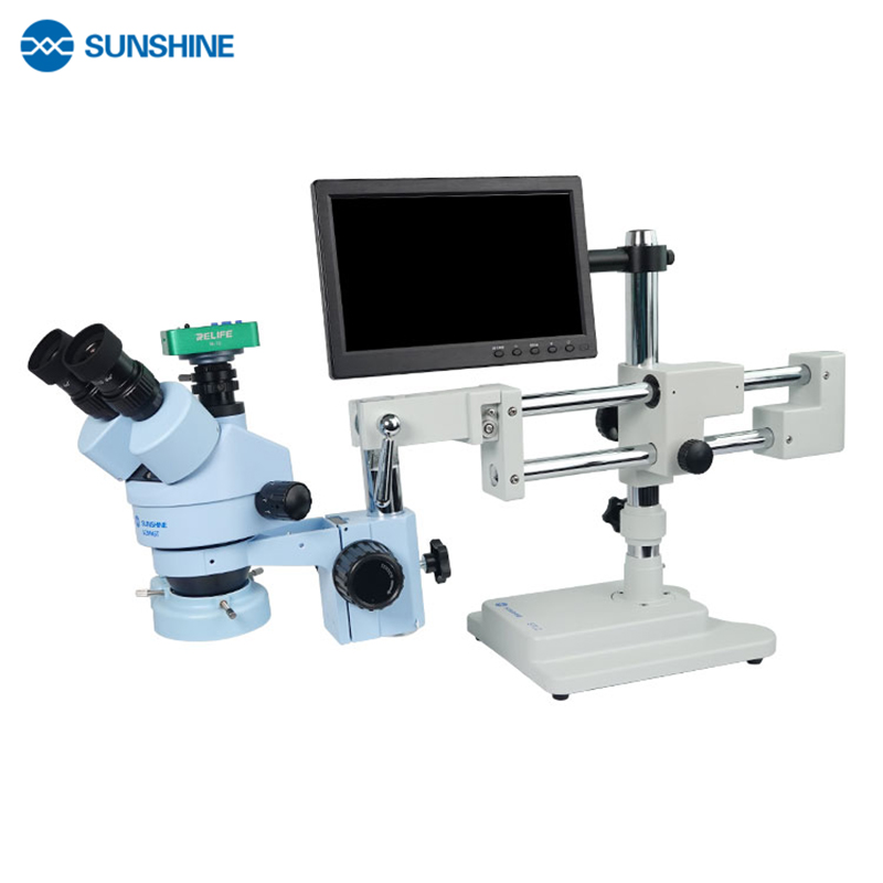 SUNSHINE Trinocular HD Stereo Microscope 7X-45X Zoom Universal Stand Bracket Microscope for Lab Phone PCB Motherboard Repair