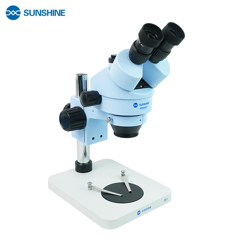 SUNSHINE Trinocular Stereo Microscope With Big Base Table Pillar Stand 7X-45X Zoom for LAB Phone PCB Tiny Repair