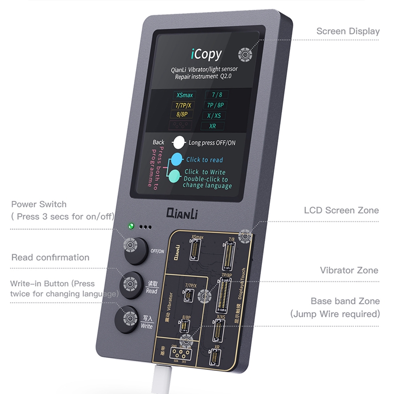 Qianli iCopy Plus V2.1 LCD Screen Photometer Original Color Programmer Vibration Touch Photosensitive Tool (Inner Battery)