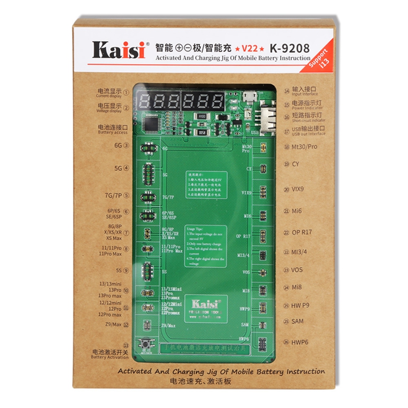 KAISI K-9208 V22 Battery Activation Charge Board For iPhone6-13 Pro Max Huawei Android Phone Intelligent Quick Charging Tester
