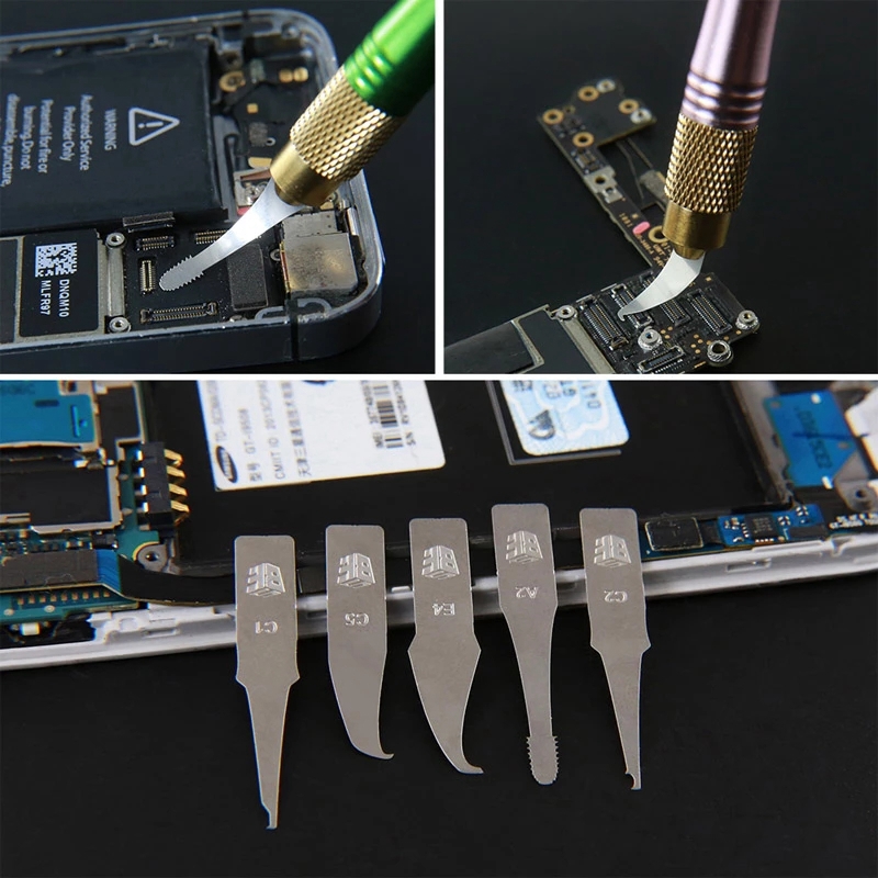 BST-69A Stainless Steel Craft Cutting Pry Knife with 27 Blades CPU BGA IC Chip Glue Removal Tool for Phone Motherboard Repair
