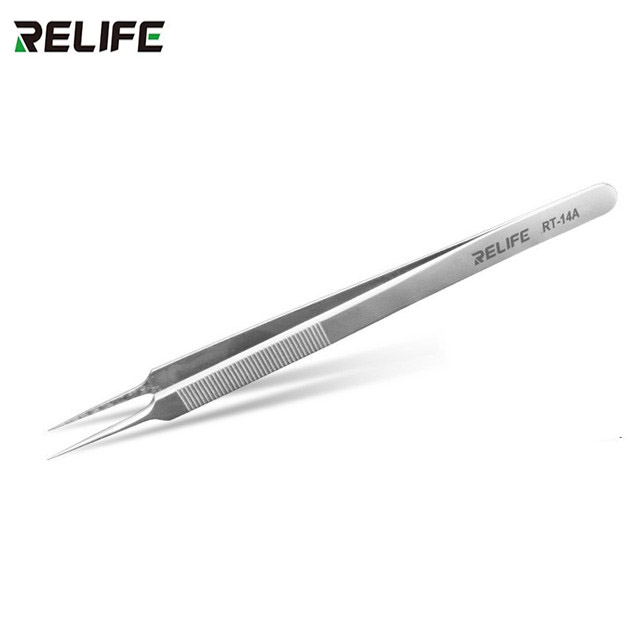RELIFE Stainless Steel Tweezers RT-14A RT-14SA Anti-static High Toughness Precision Fine Tip Forceps Anti-skid Chip Repair