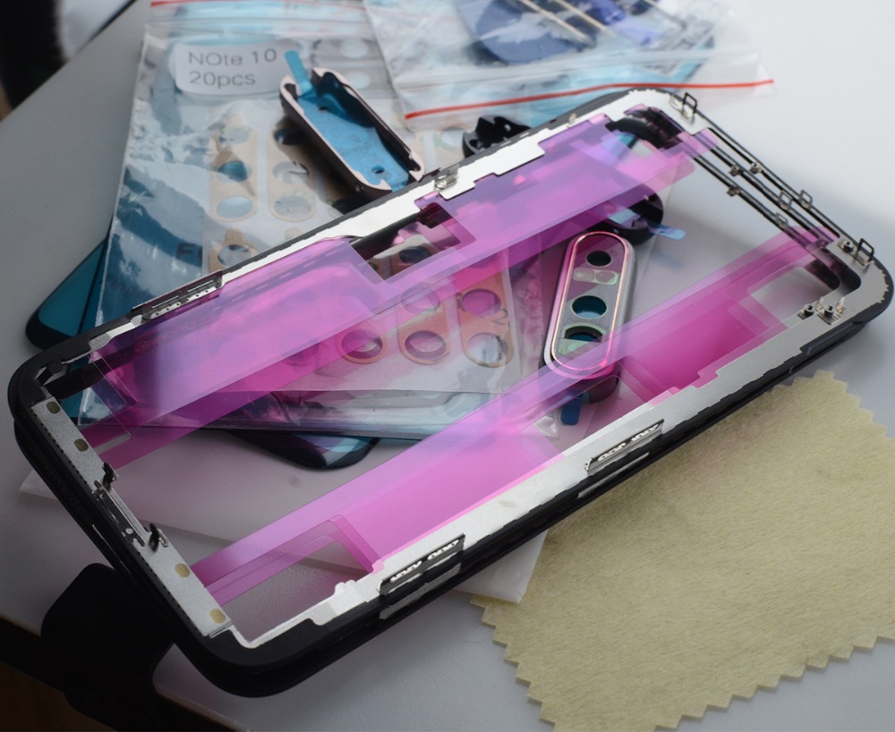 5PCS AAA LCD Screen Front Glass Mid Frame Bezel with Adhesives for iPhone 12 11 Pro X XS XR Max Middle Chassis Tape