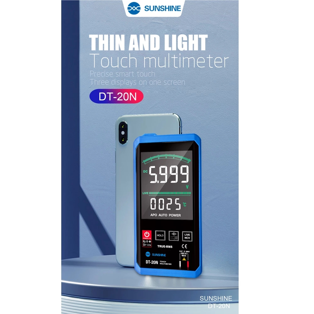 SUNSHINE DT-20N Digital Multimeter Fully Automatic High Precision Color Touch Screen AC DC Voltage Current Resistance Measuremen