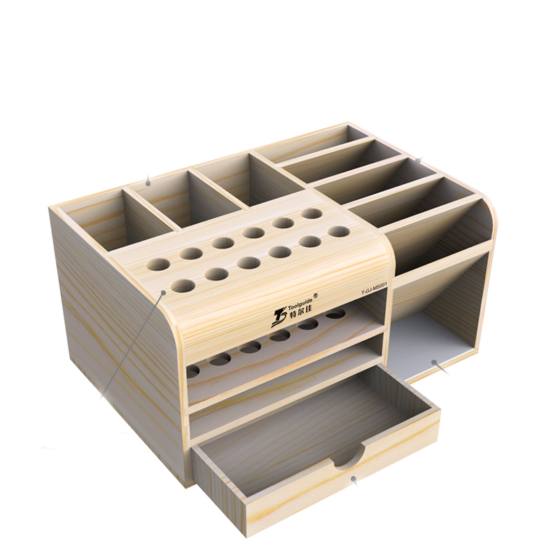 ToolGuide Wooden Storage Box Desktop Organizer Tweezer Screwdriver Tool Parts Box for Multifunction Mobile Phone Repair Holder