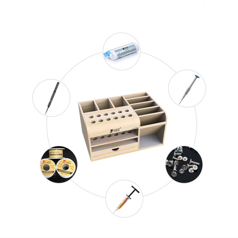ToolGuide Wooden Storage Box Desktop Organizer Tweezer Screwdriver Tool Parts Box for Multifunction Mobile Phone Repair Holder