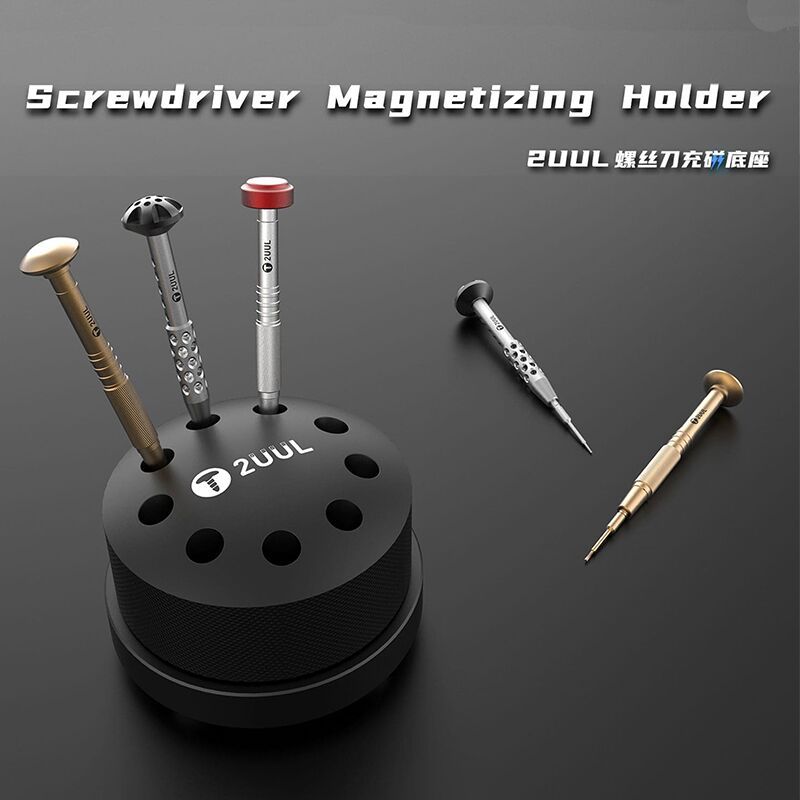 2UUL 9-Hole Screwdriver Storage Rack Aluminum Alloy Rotating Mounting Base for Mobile Phone Repair Desktop Screwdriver Holder