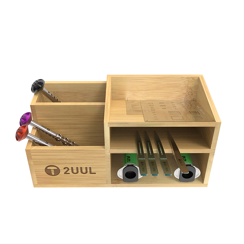 2UUL Wooden Storage Box for Screwdriver/Tweezers Holder Tin Planting Template Carving Knife Cleaning and Maintenance Tools Rack