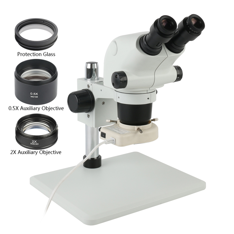 6.5X-65X 3.25X-130X Zoom Stereo Microscope Binocular Microscope + 0.5x 2.0x 1X Auxiliary Lens For LAB Phone PCB Soldering