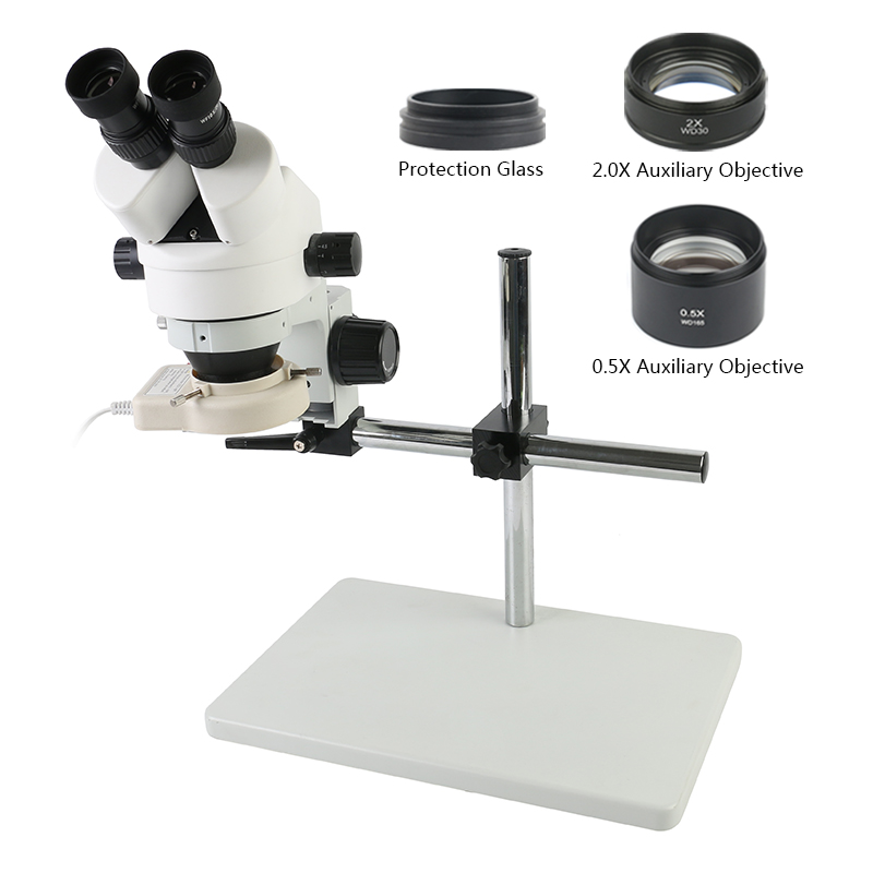7-45X 3.5X-90X Zoom Binocular Stereo Microscope + Big Table Stand 1X 0.5X 2.0X Auxiliary Objective Lens + LED Ring Light