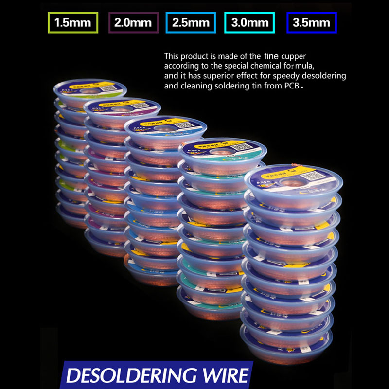 2PCS/Lot Desoldering Wire Desoldering Wick 1.5/2/2.5/3/3.5mm Solder Braid Solder Remover Wick Sucker Flux Wick Cable