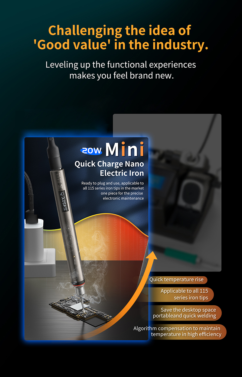 Qianli MEGA-IDEA Quick Charge Nano Electric Soldering Iron 20W LED Display Portable USB Solder Iron Set Welding Rework Tools