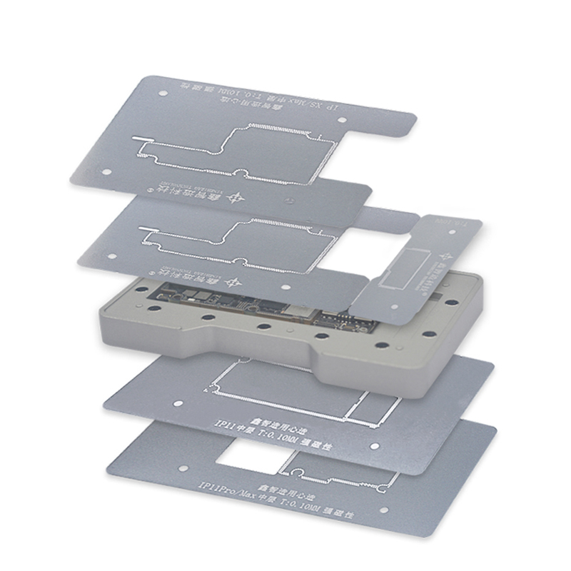 6 in 1 Mainboard Middle Layer BGA Reballing Stencil Kit for iPhone X/XS/MAX/11/11 Pro/11Pro Max Logic Board Plant Tin Platform