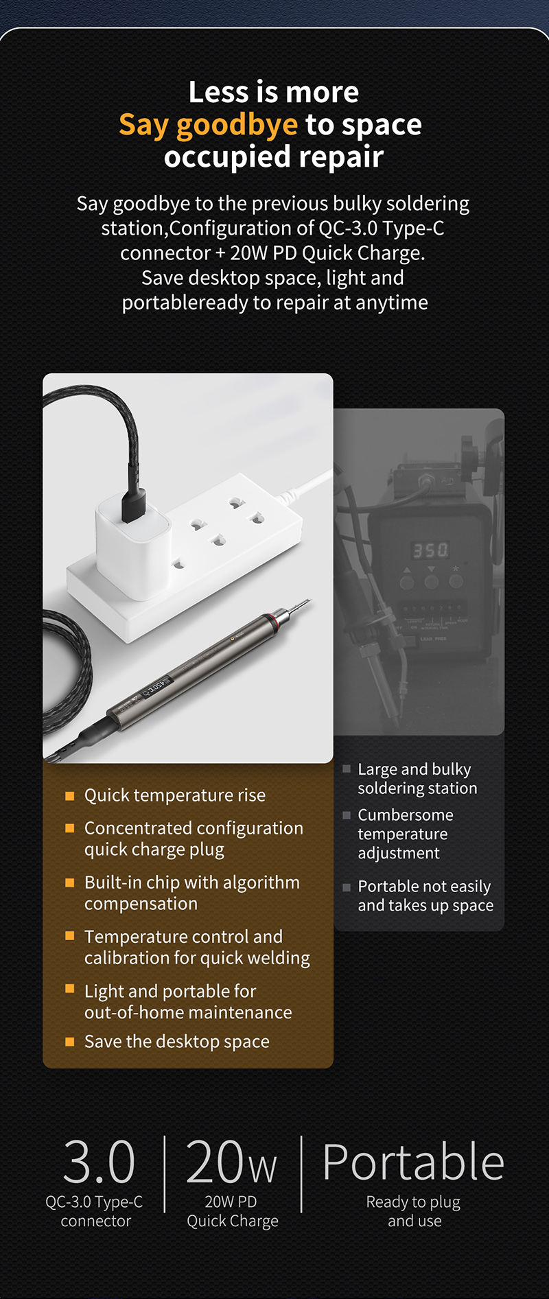 Qianli MEGA-IDEA Quick Charge Nano Electric Soldering Iron 20W LED Display Portable USB Solder Iron Set Welding Rework Tools
