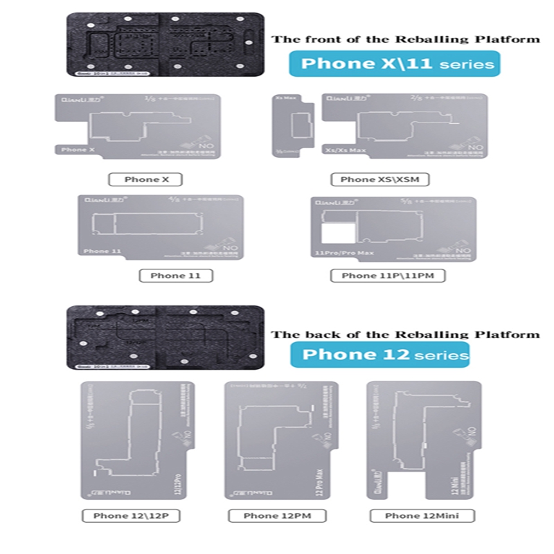Qianli 10 IN 1 Middle Layer Frame BGA Reballing Stencil Planting Tin Platform For iPhone X XS MAX 11Pro Max 12Pro Max 12 Mini