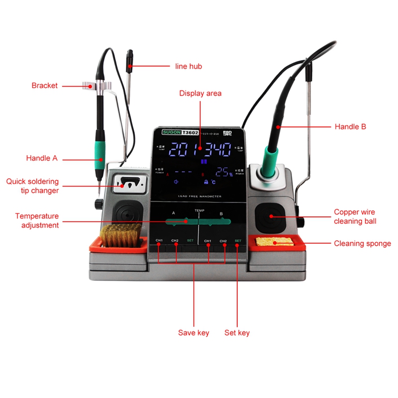 2 In 1 SUGON T3602 Soldering Station JBC Double Station Welding Rework Station For Cell-Phone PCB SMD IC Repair Solder Tools