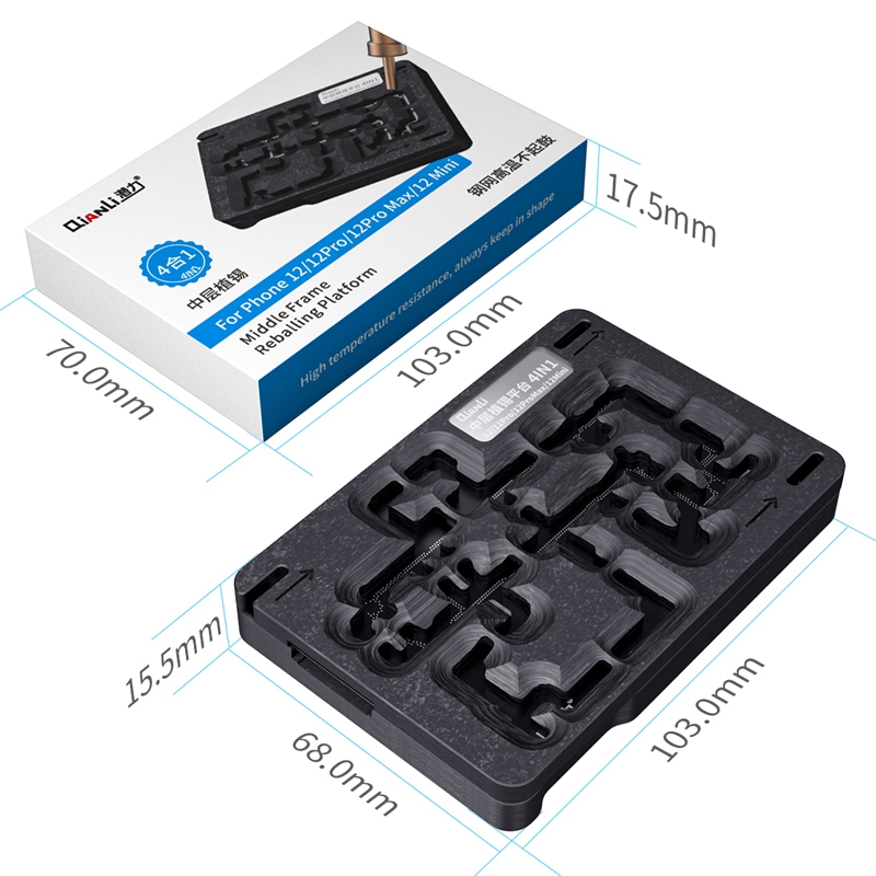 QianLi 4 in 1 BGA Stencil Reballing Platform for iPhone 12/12Pro/12Pro Max/12Mini Motherboard Middle Frame Planting Tin Template