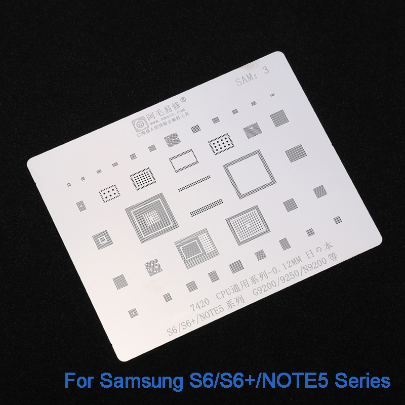 BGA Reballing Stencils Solder Template for Samsung S6/S6+/Note5/7420/CPU/G9200/9250/N9200 Planting Tin Net 0.12mm Thickness