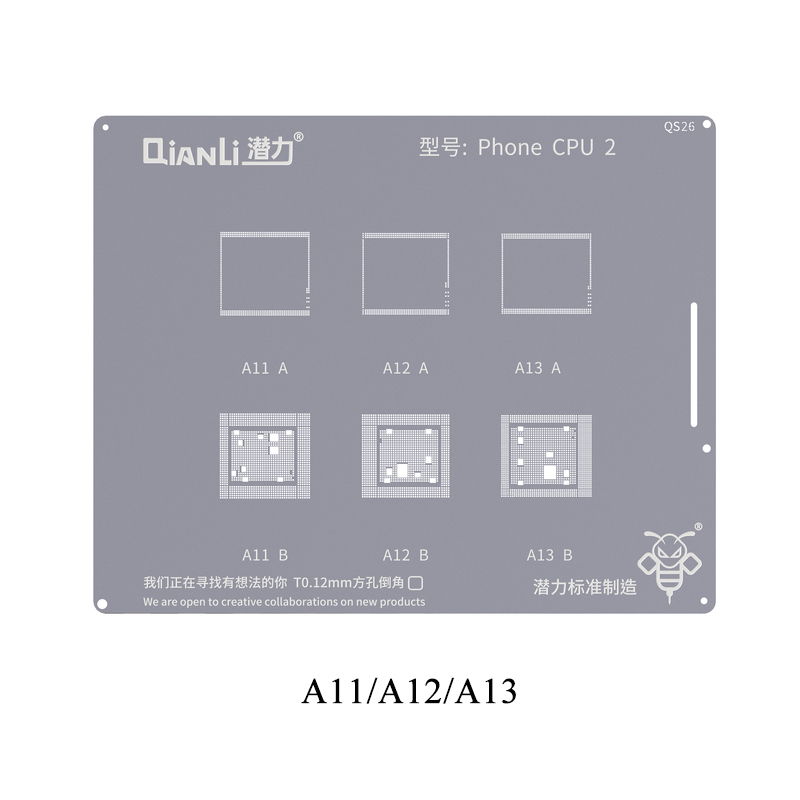 Qianli 3in1 BGA Stencil For iPhone CPU A8/A9/A10/A11/A12/A13/A14 Planting Tin Template Solder Mesh 0.12mm Thickness