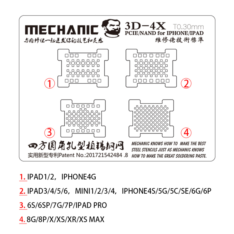 MECHANIC 3D Steel Mesh 0.2mm BGA Reballing Stencil For iPhone 4/6/6s/7/8/X Xs Xs MAX XR iPad 2/3/4 Air PCIE/NAND/Hard Disk