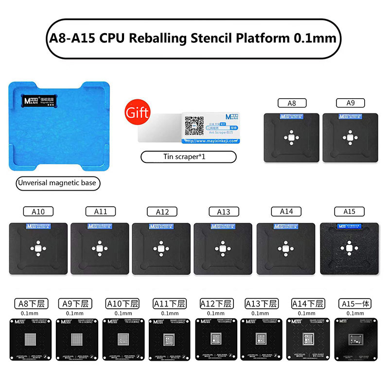 A8-A15 CPU Reballing Stencil Fixture With Middle Frame Soldering Tin Template For iPhone X-13 Pro Max Motherboard BGA Repair