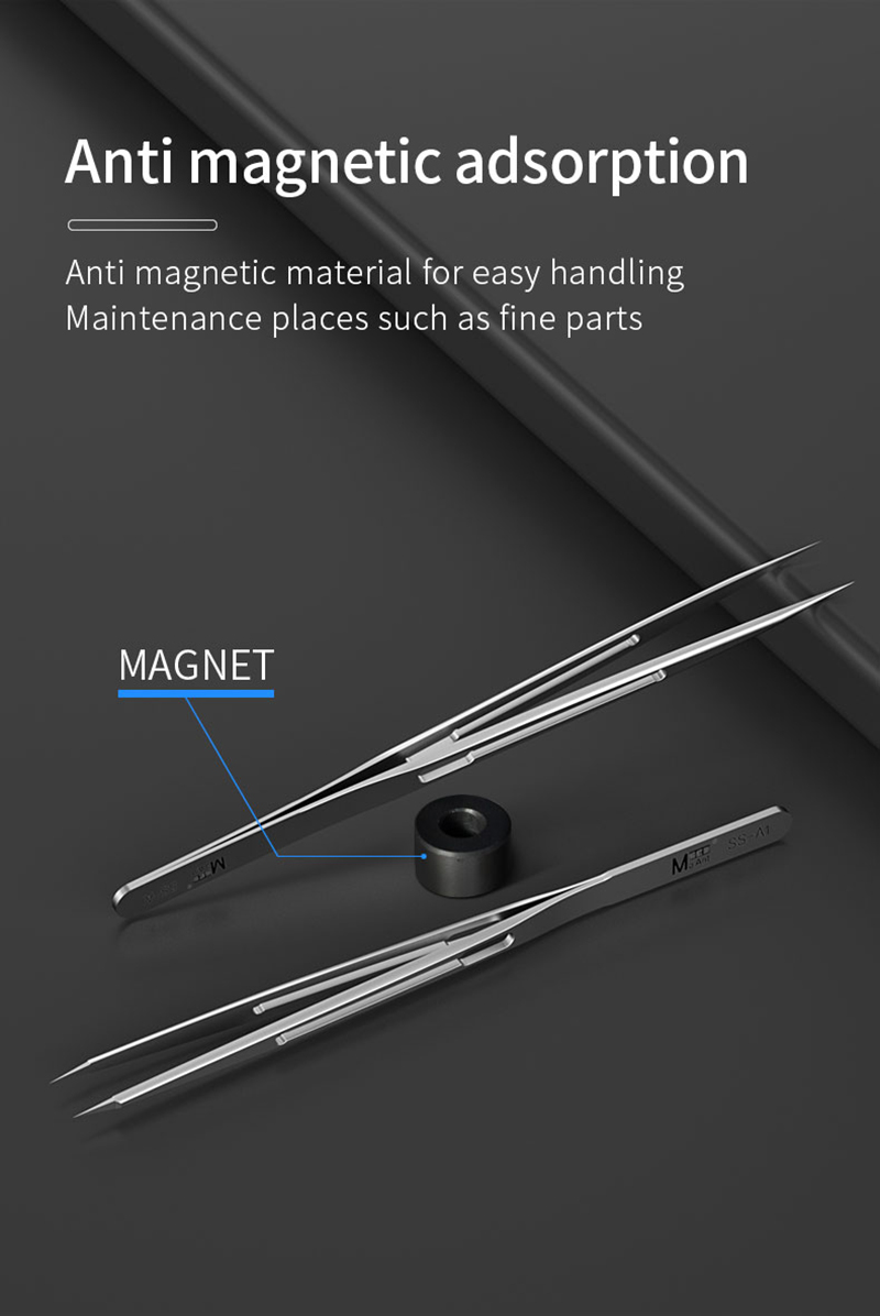 MaAnt Chrome Polished Slim Precision Tweezers Hand Polish Non-Magnetic Phone Motherboard BGA IC Micro Soldering Repair Tweezers