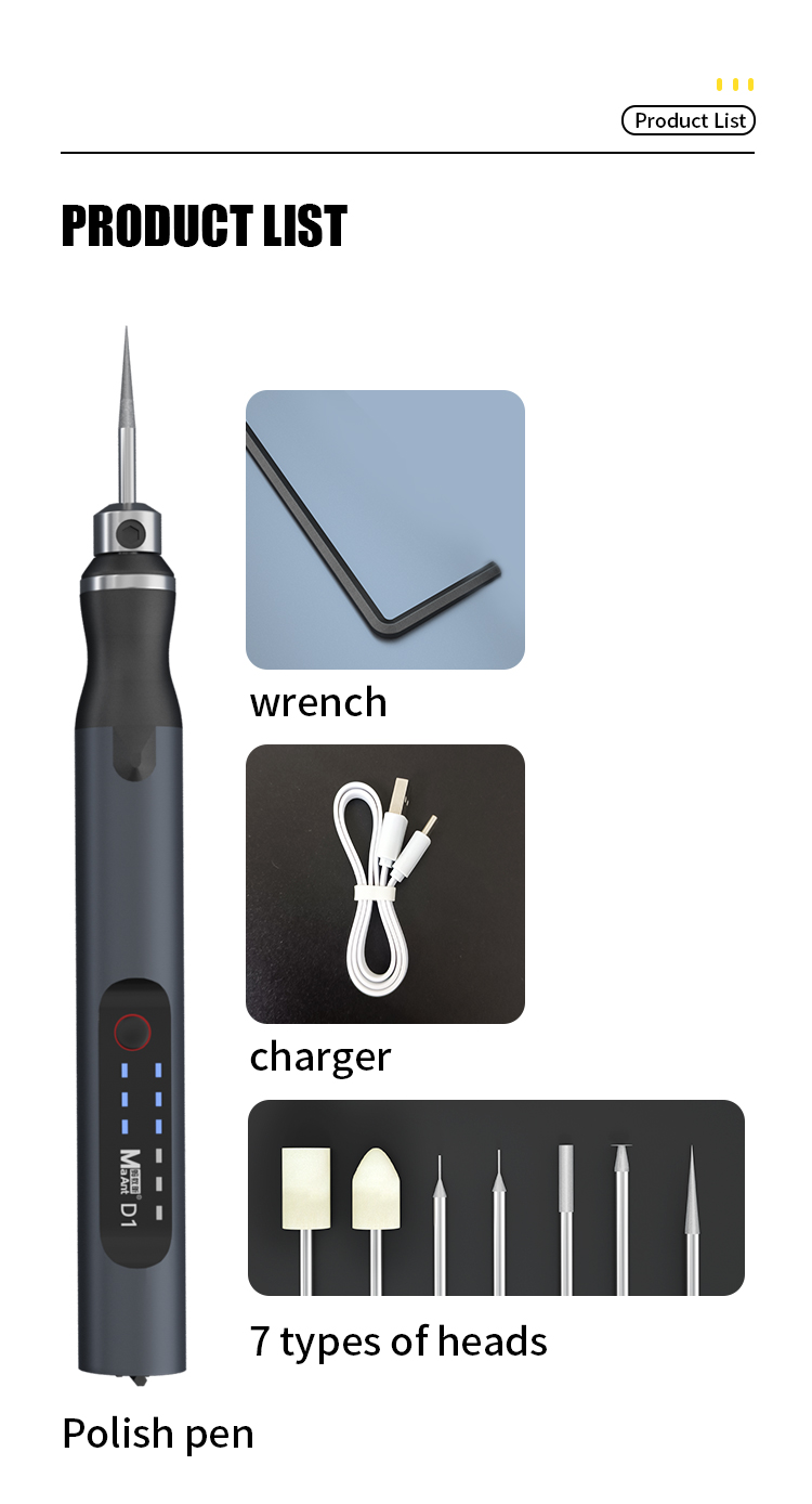 Electric Sanding Pen MaAnt D1 Intelligent Charging Polishing Pen Chargeable Phone IC Chip CPU Repair Drilling Polishing DIY Tool