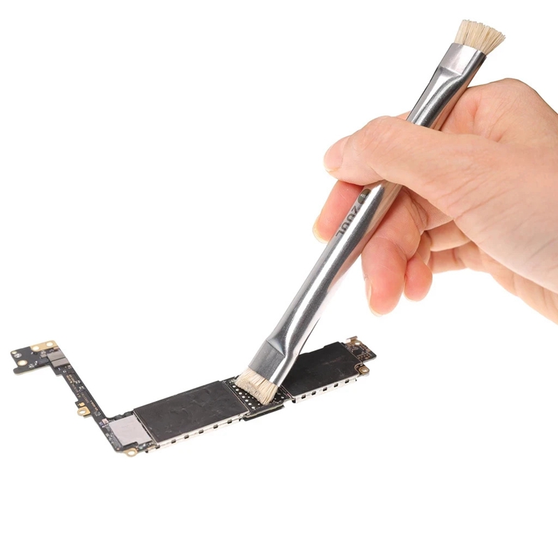 2UUL CL11 Metal Dual Heads Bristle Brush PCB Rework ESD A Dust Brush for Phone Tablet PCB BGA Repair Solderin