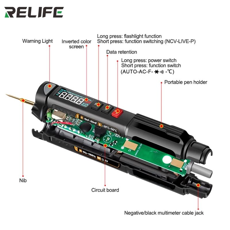 RELIFE DT-01 3 IN 1 Intelligent Pen-Type Multimeter Superconducting Accurate Measurement Test Leads With Sharp Gold Needle/ Clip