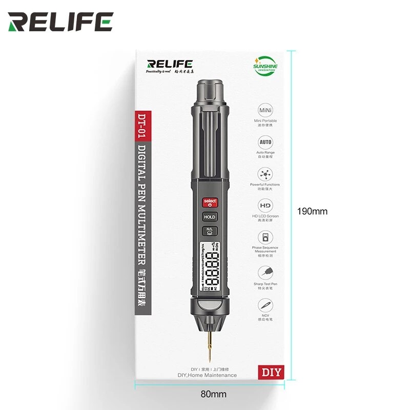 RELIFE DT-01 3 IN 1 Intelligent Pen-Type Multimeter Superconducting Accurate Measurement Test Leads With Sharp Gold Needle/ Clip