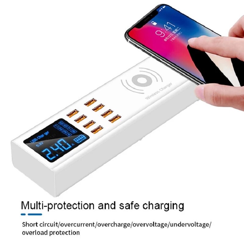 Sunshine SS-309WD LED Display Intelligent Wireless Charger With 8 Port Smart USB Charger For iPhone iPad Samsung Huawei Xiaomi