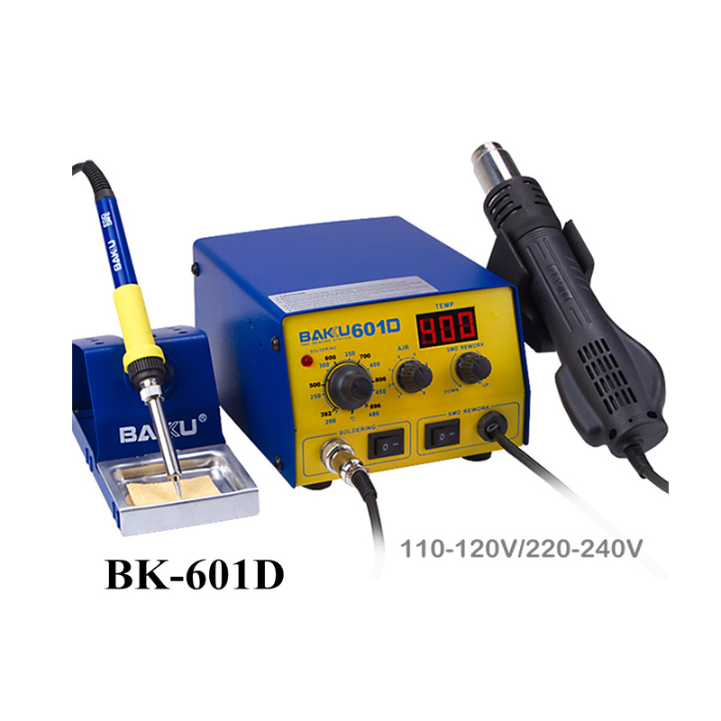 BAKU BK-601D LED Digital Display Hot Air SMD Rework Station, Soldering Iron Heat Gun Kit 2 in 1 for BGA Phone Welding Repair