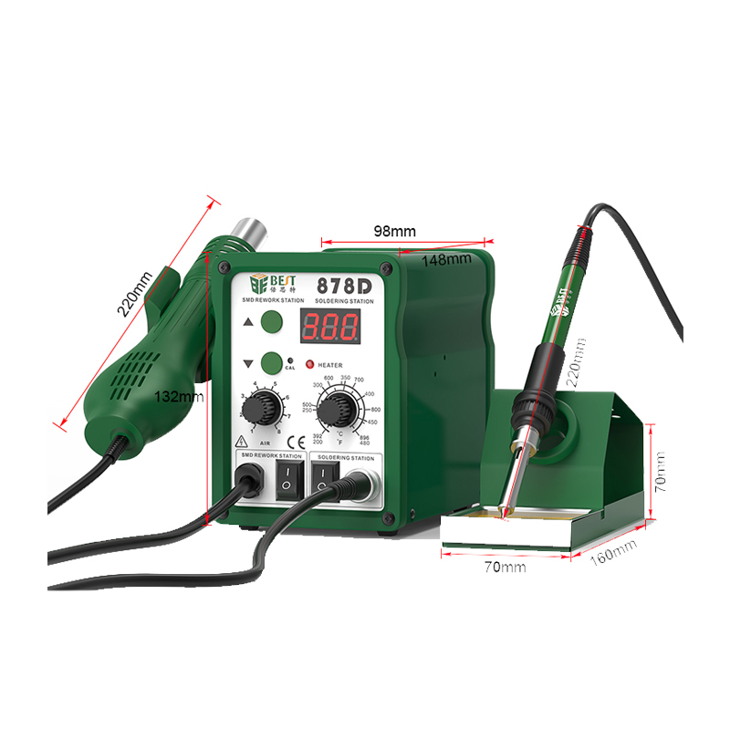 Best 878D Two In One Hot Air Gun Welding Stand Maintenance Screw Type Adjustable Electric Soldering Iron Welding Station