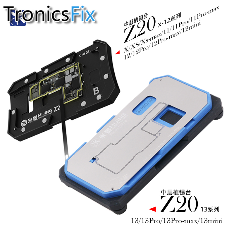 MiJing Z20 Pro 14 IN 1 Fixture for IPhone X-13 Pro Max Middle Layer Motherboard Reballing Soldering Platform with Stencil