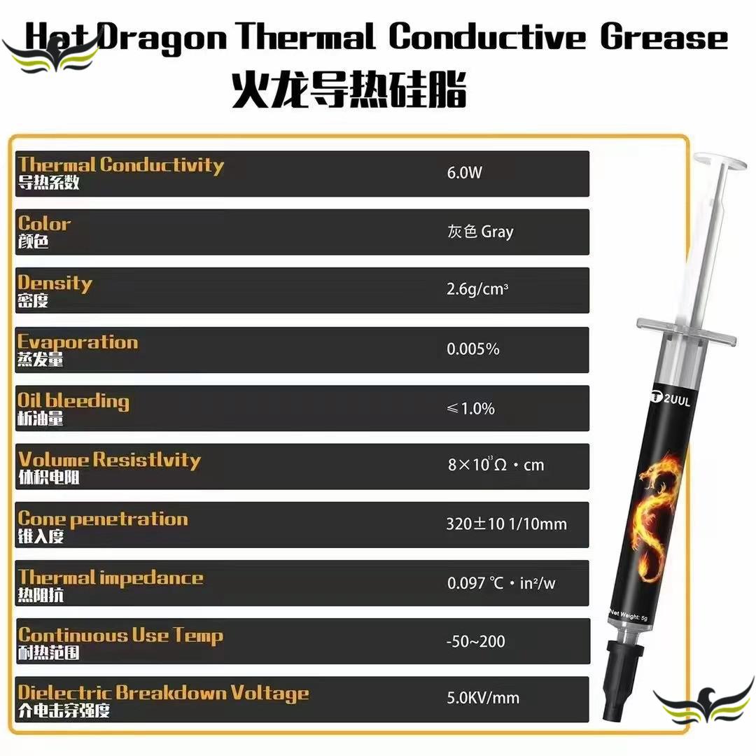 2uul Hot Dragon Thermal Paste Conductive Grease 2tubes/Box For Cpu/Gpu Cooler Large Capacity Compound Cooling Repair Material