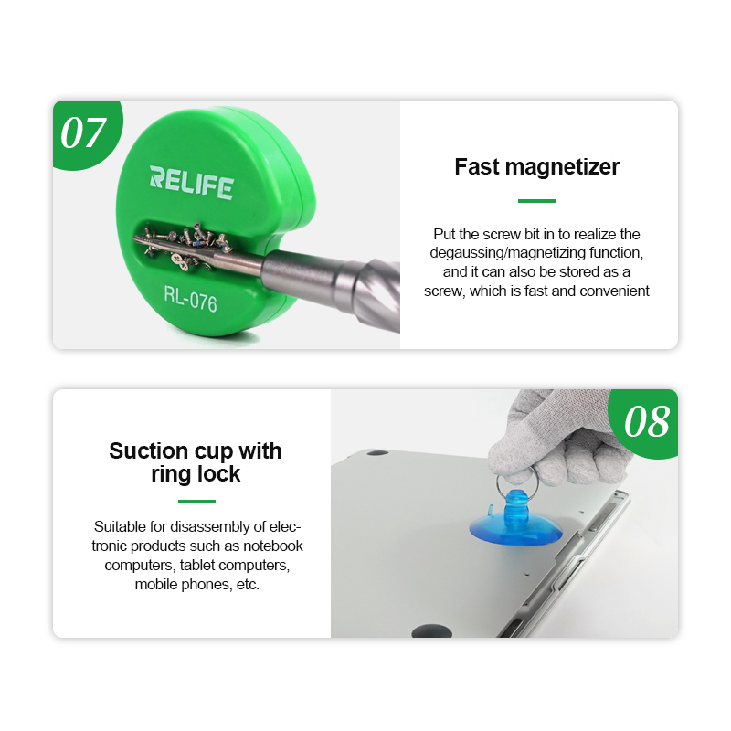 RELIFE RL-728A RL-728B Mobile Phone Repair Screwdriver Set Strong  Magnetic Adsorption S2 Steel Bit Screwdriver Anti-Slip