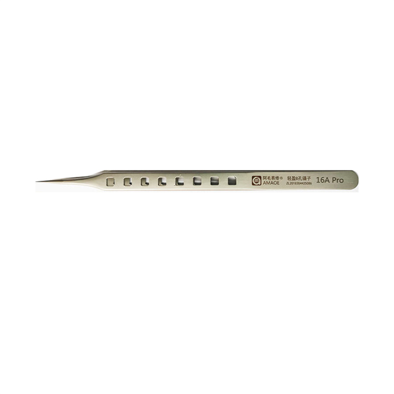 AMAOE 16A Pro straight tip tweezers strong clip with holes
