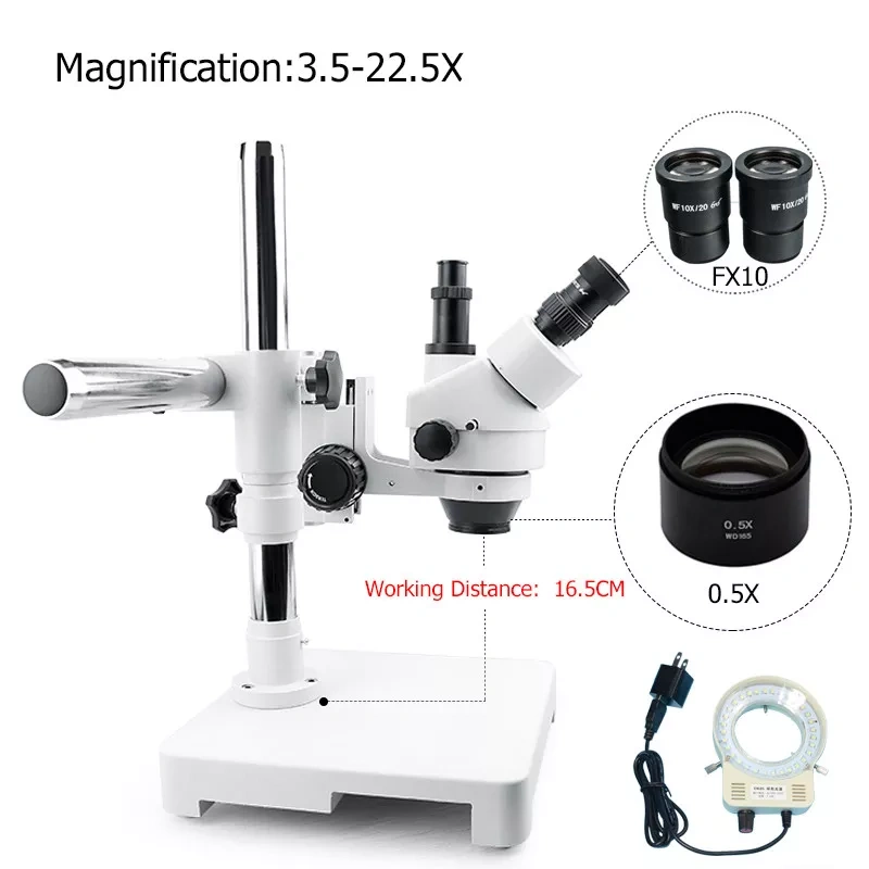 3.5X-180X Continuous Zoom Single Arm Trinocular Stereo Microscope Trinocular Microscope Magnification 45 90 180X