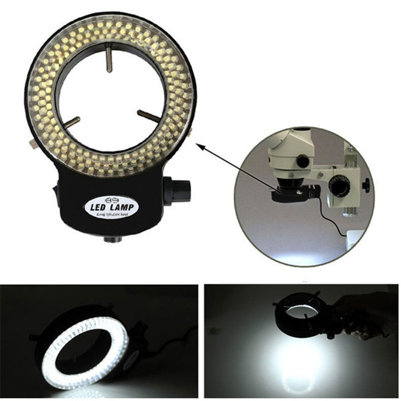 6500k 144 adjustable led ring light illuminating lamp for industry stereo microscope ara magnifier 110v-120v adapter