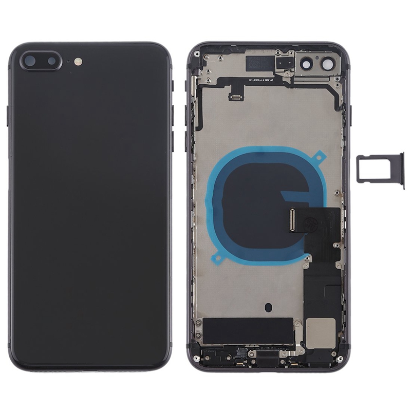 Battery Back Cover Assembly with Side Keys & Vibrator & Speaker Ringer Buzzer & Power Button + Volume Button Flex Cable & Card Tray for iPhone 8 Plus(Black)