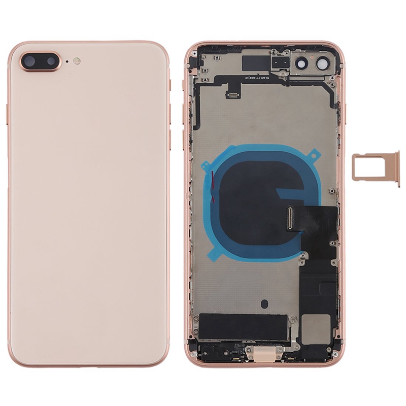 Battery Back Cover Assembly with Side Keys & Vibrator & Speaker Ringer Buzzer & Power Button + Volume Button Flex Cable & Card Tray for iPhone 8 Plus(Rose Gold)