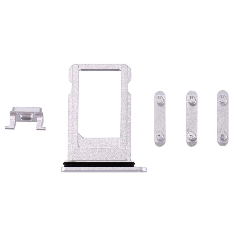 Card Tray + Volume Control Key + Power Button + Mute Switch Vibrator Key for iPhone 8(Silver)
