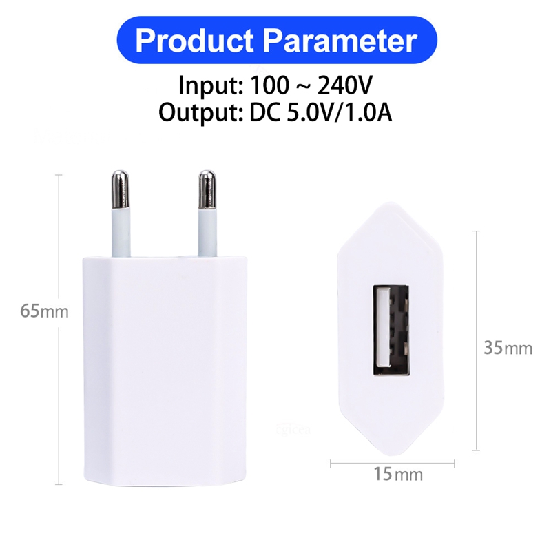5V 1A USB Charger without Logo for iPhone White EU Plug