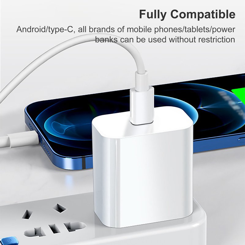 20W Type-C PD Charger for iPhone 11 Series/12 Series/13 Series/14 Series White without Logo US Plug